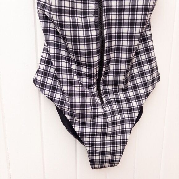 Veronica Beard Mari Swimsuit One Piece Black White Plaid Check Gingham Size Medi - Picture 4 of 9